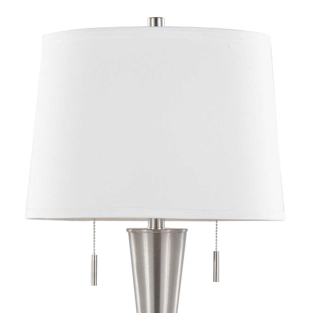Jules 30" Metal Table Lamp With Usb - Set of 2 - Brushed Nickel, White Linen