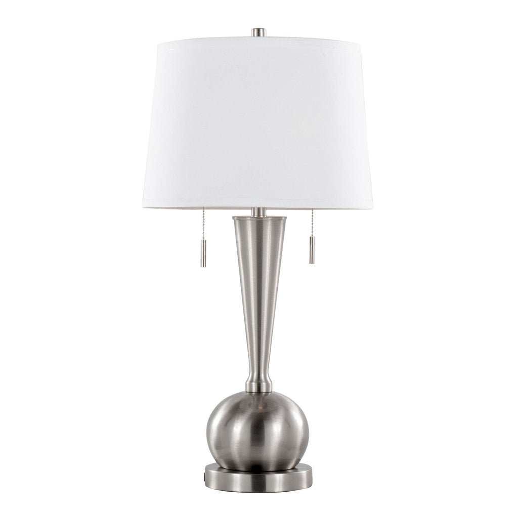 Jules 30" Metal Table Lamp With Usb - Set of 2 - Brushed Nickel, White Linen