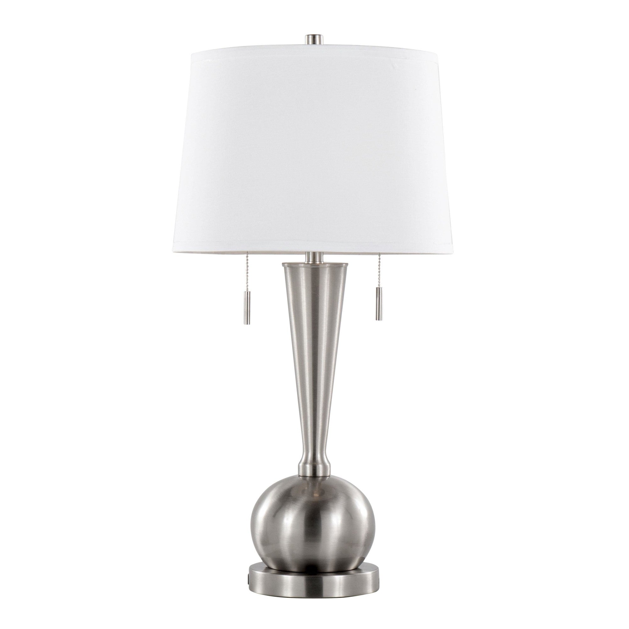 Jules 30" Metal Table Lamp With Usb - Set of 2 - Brushed Nickel, White Linen