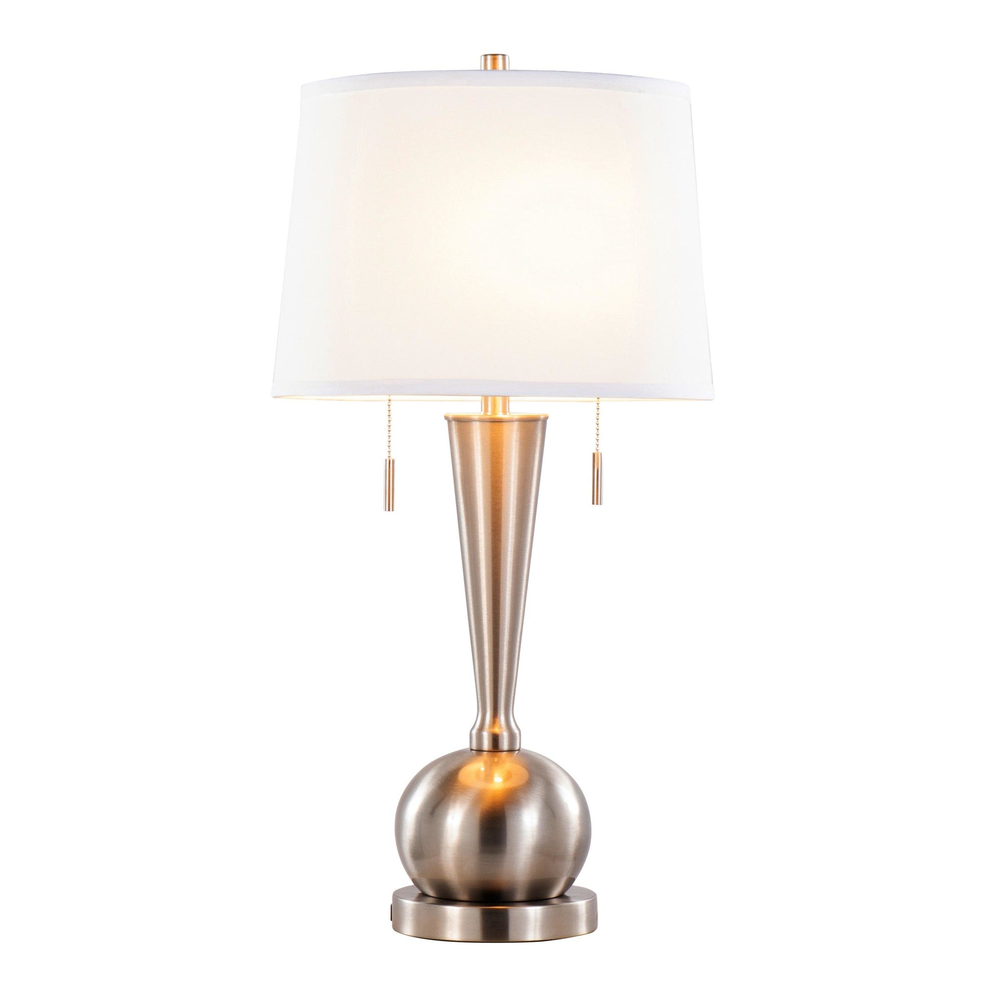 Jules 30" Metal Table Lamp With Usb - Set of 2 - Brushed Nickel, White Linen