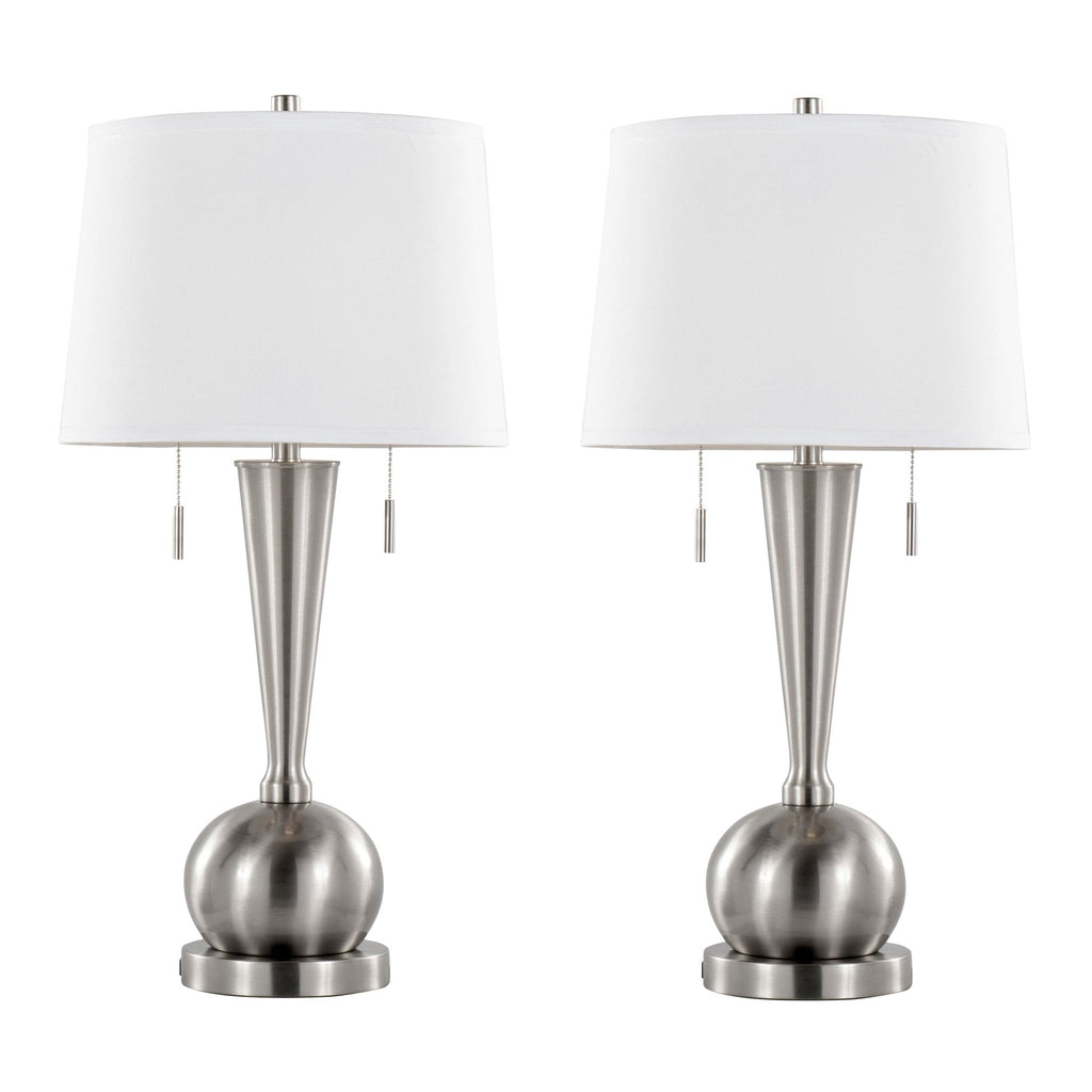 Jules 30" Metal Table Lamp With Usb - Set of 2 - Brushed Nickel, White Linen