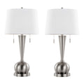 Jules 30" Metal Table Lamp With Usb - Set of 2 - Brushed Nickel, White Linen