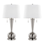 Jules 30" Metal Table Lamp With Usb - Set of 2 - Brushed Nickel, White Linen
