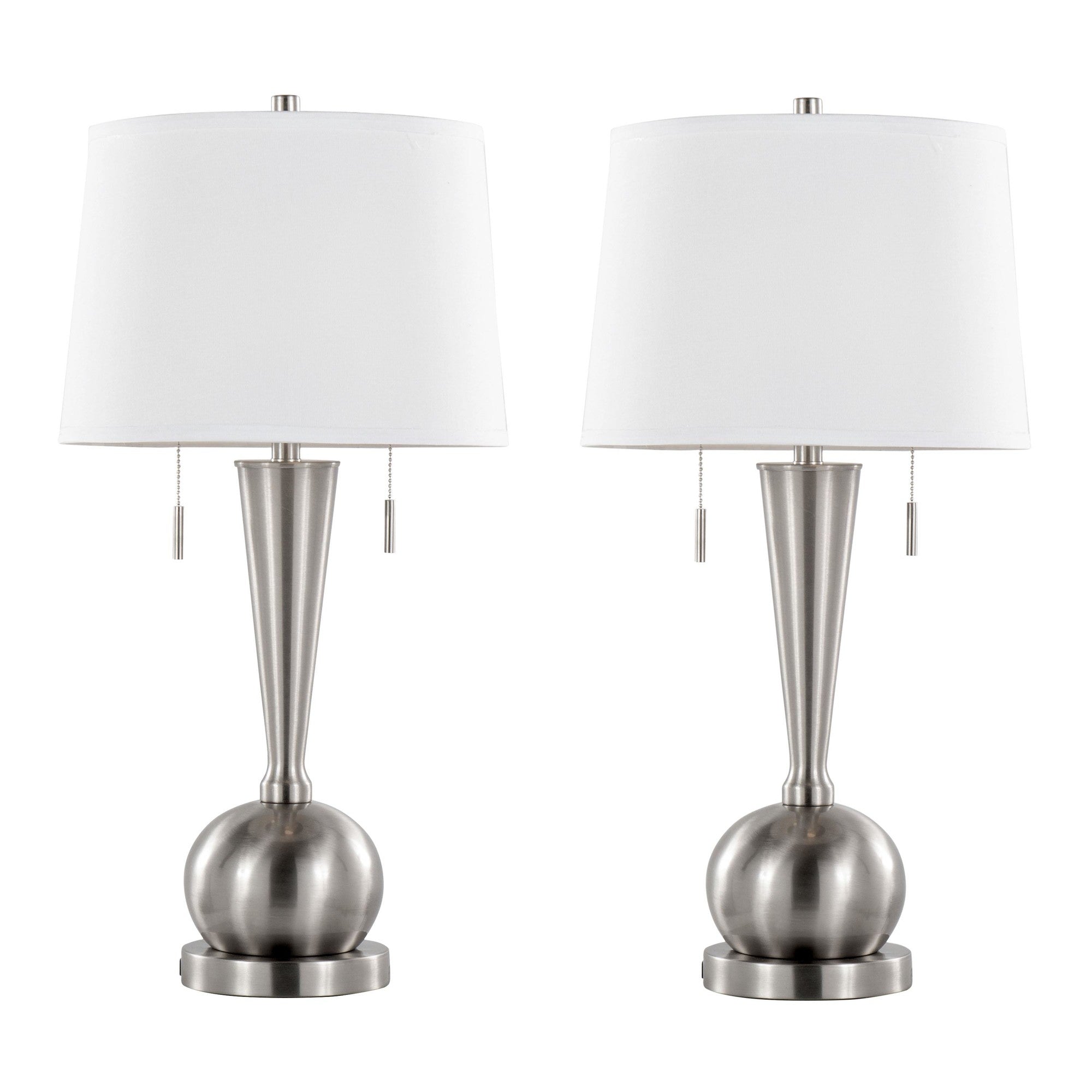Jules 30" Metal Table Lamp With Usb - Set of 2 - Brushed Nickel, White Linen