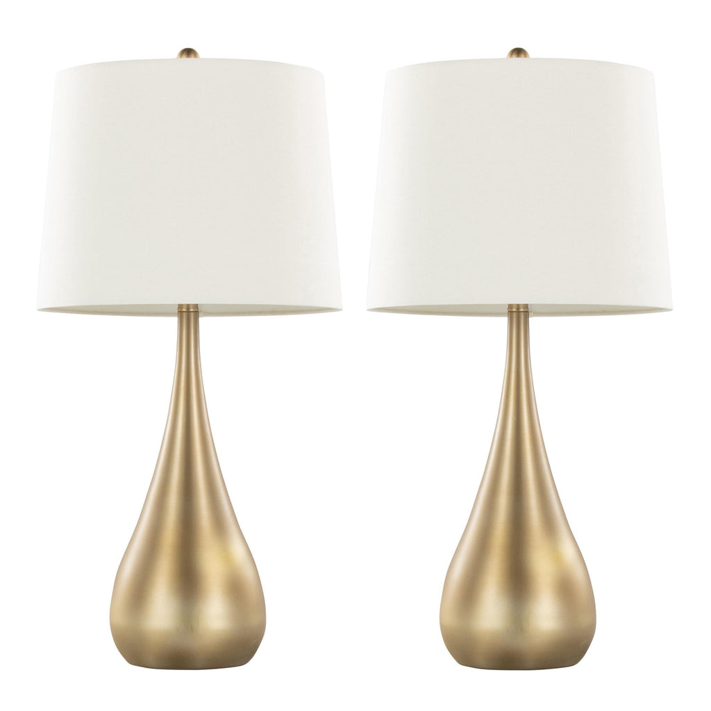 Pebble 30" Metal Table Lamp - Set of 2 - Gold Metal, White Linen