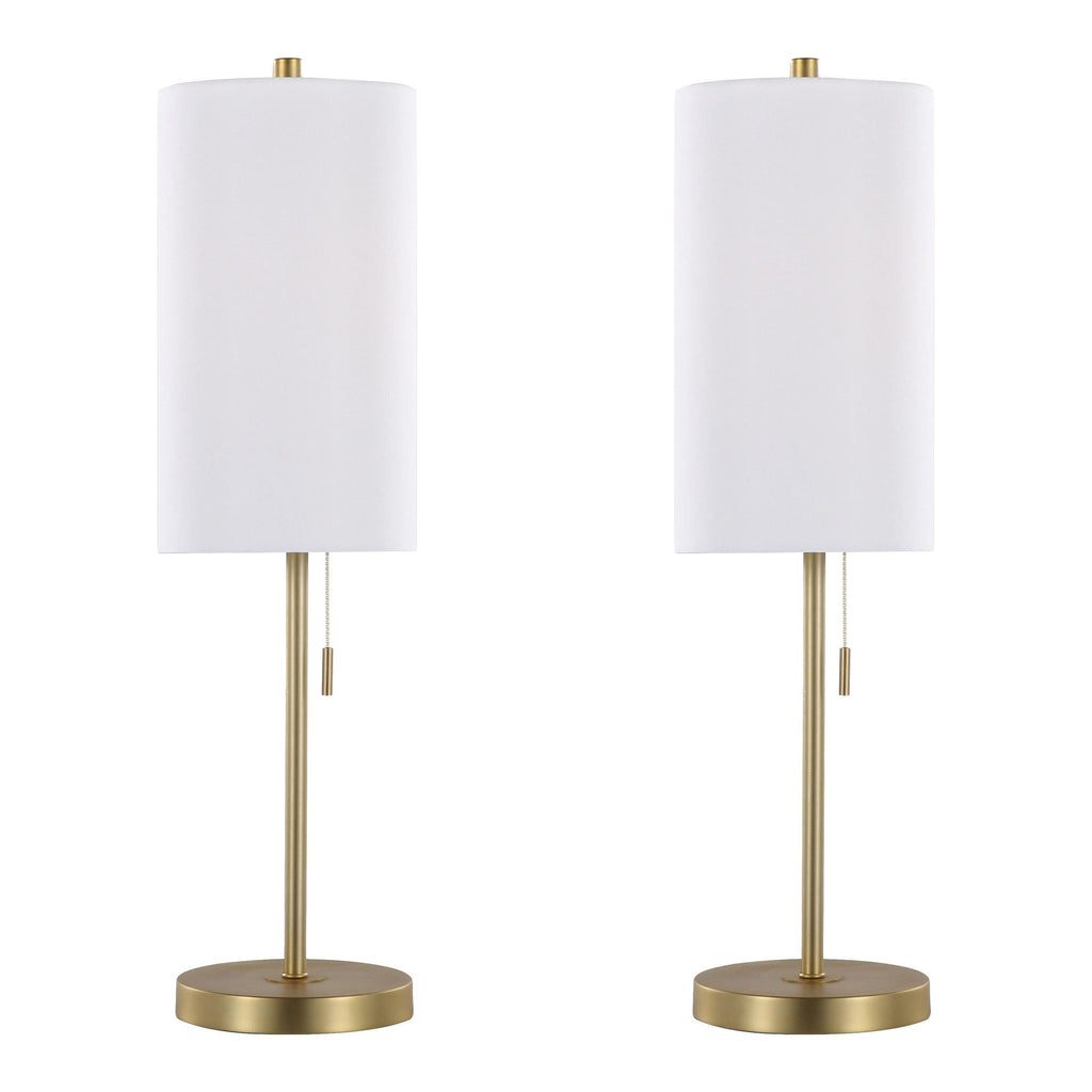 Bounty 32" Metal Buffet Lamp With Usb - Set of 2 - Gold Metal, White Linen