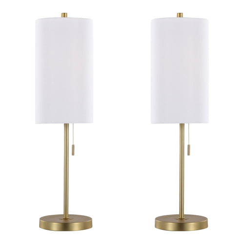Bounty 32" Metal Buffet Lamp With Usb - Set of 2 - Gold Metal, White Linen