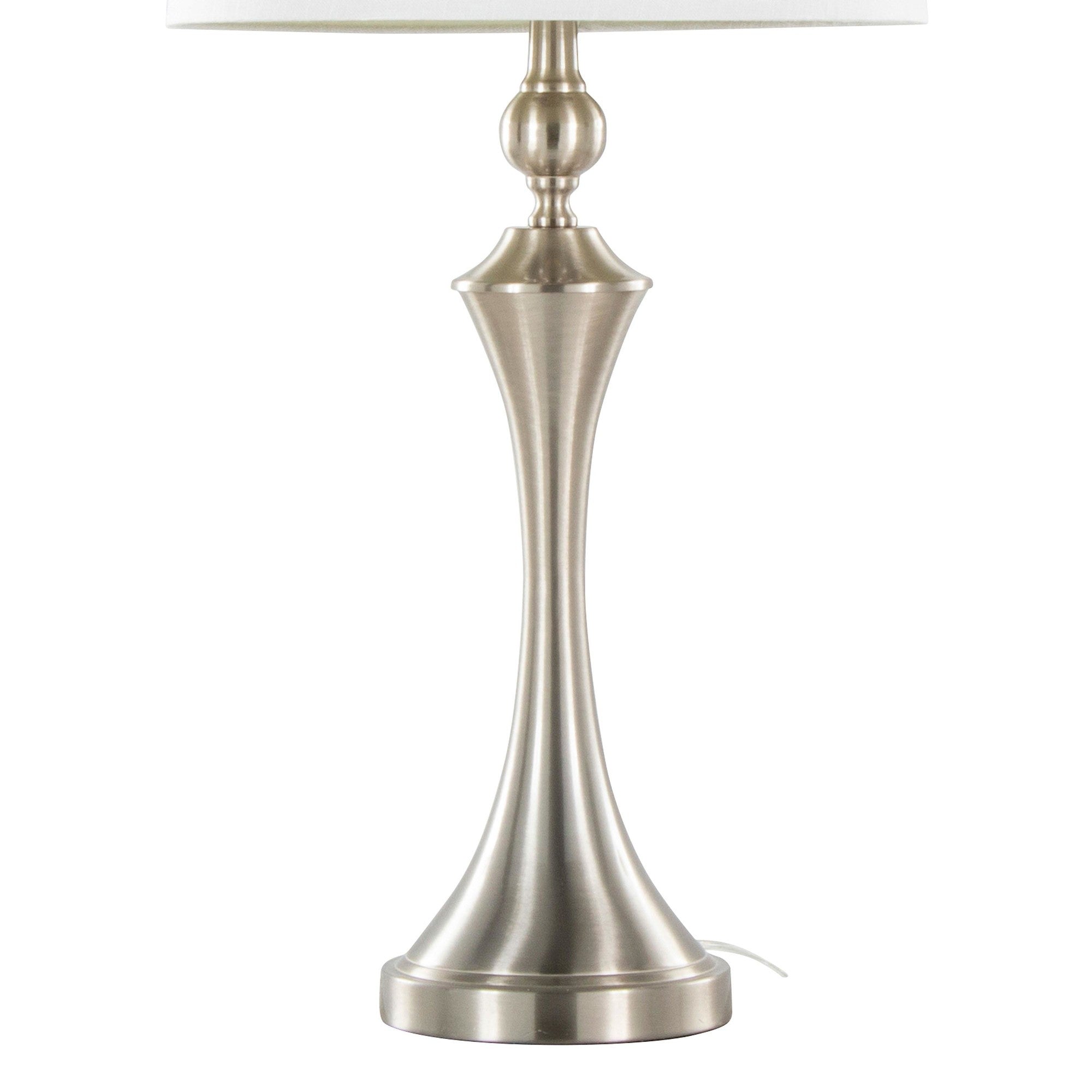 Flint 30" Metal Table Lamp With Usb - Set of 2 - Brushed Nickel, White Textured Slub Linen