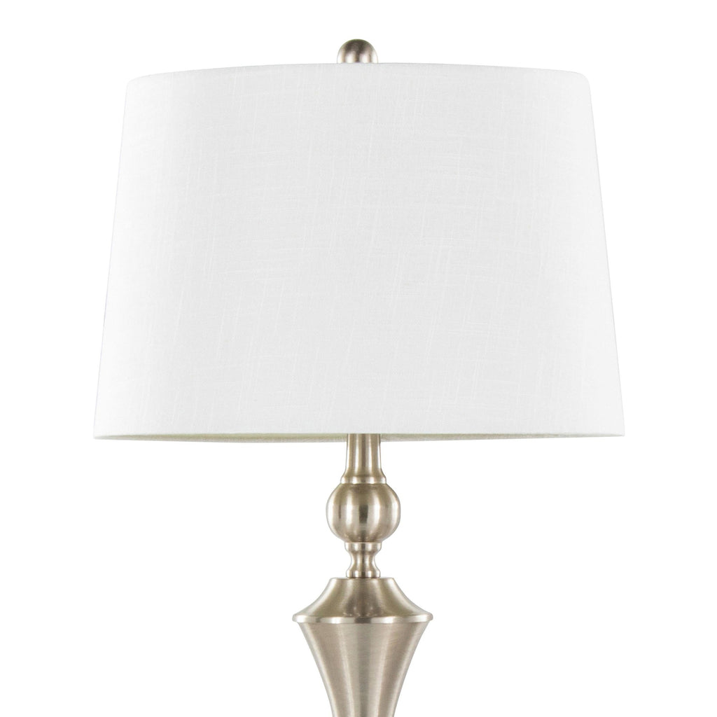 Flint 30" Metal Table Lamp With Usb - Set of 2 - Brushed Nickel, White Textured Slub Linen