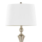 Flint 30" Metal Table Lamp With Usb - Set of 2 - Brushed Nickel, White Textured Slub Linen