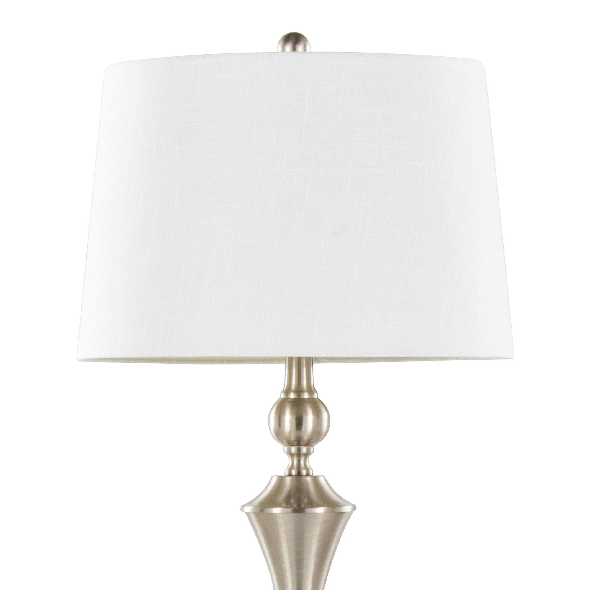 Flint 30" Metal Table Lamp With Usb - Set of 2 - Brushed Nickel, White Textured Slub Linen