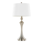 Flint 30" Metal Table Lamp With Usb - Set of 2 - Brushed Nickel, White Textured Slub Linen