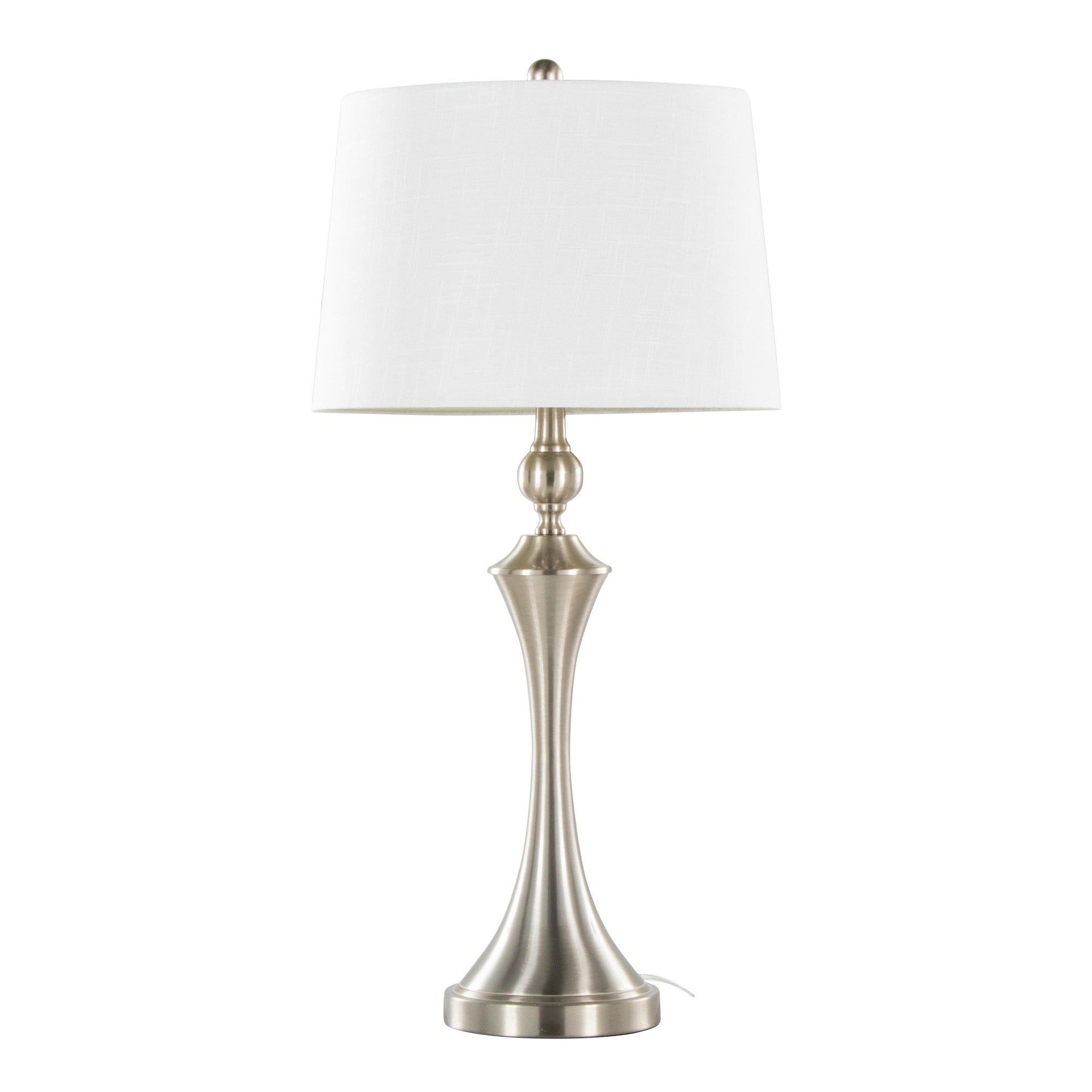 Flint 30" Metal Table Lamp With Usb - Set of 2 - Brushed Nickel, White Textured Slub Linen