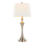 Flint 30" Metal Table Lamp With Usb - Set of 2 - Brushed Nickel, White Textured Slub Linen
