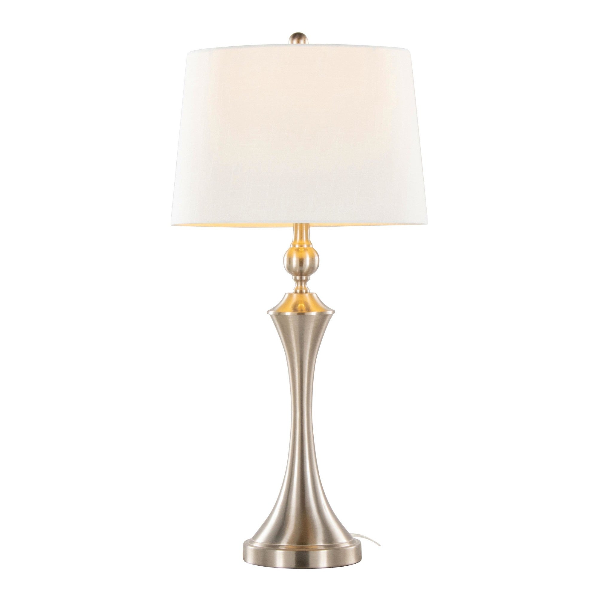 Flint 30" Metal Table Lamp With Usb - Set of 2 - Brushed Nickel, White Textured Slub Linen