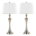 Flint 30" Metal Table Lamp With Usb - Set of 2 - Brushed Nickel, White Textured Slub Linen