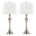 Flint 30" Metal Table Lamp With Usb - Set of 2 - Brushed Nickel, White Textured Slub Linen