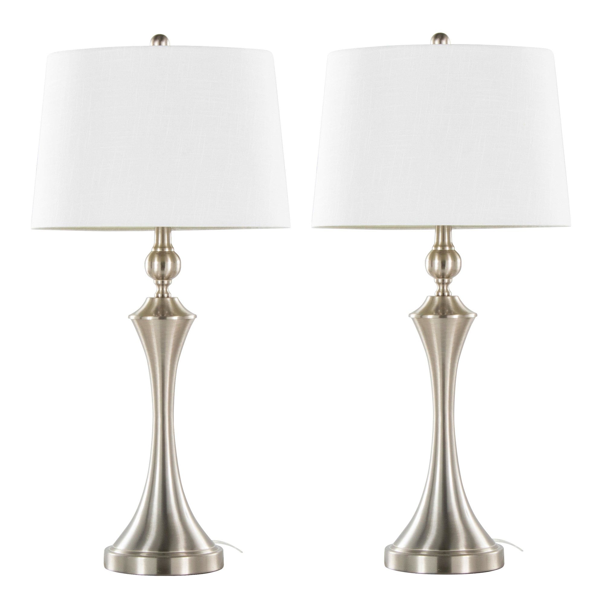 Flint 30" Metal Table Lamp With Usb - Set of 2 - Brushed Nickel, White Textured Slub Linen
