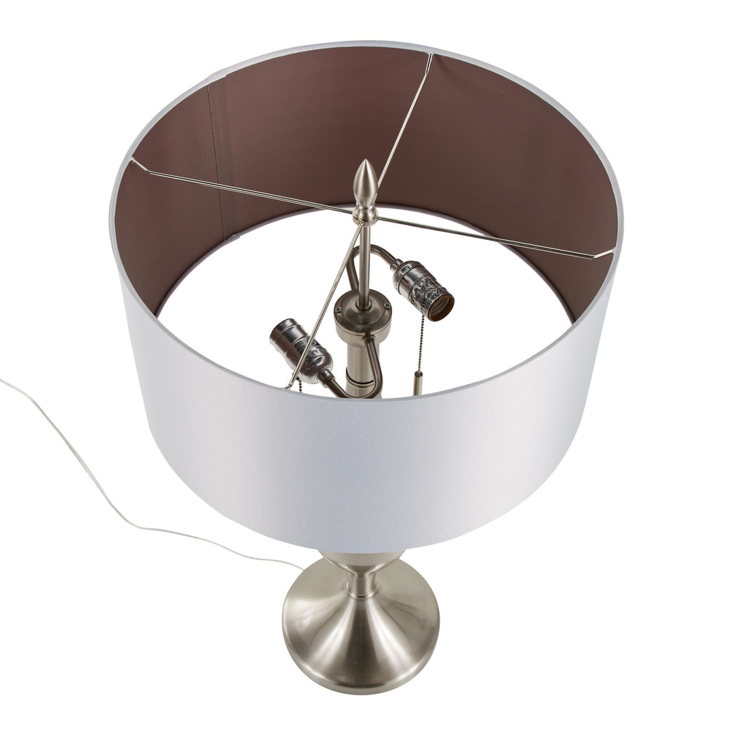 Anabelle 32" Metal Table Lamp - Set of 2 - Brushed Nickel, Light Silver Fabric