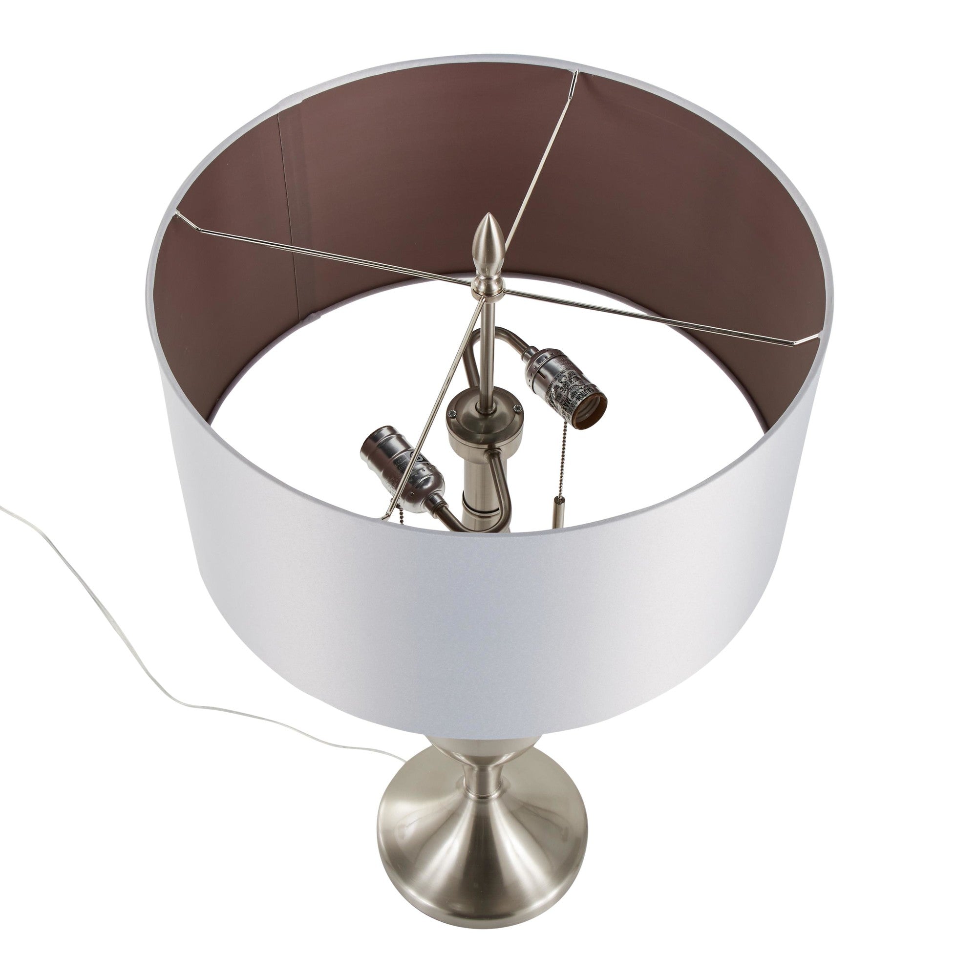 Anabelle 32" Metal Table Lamp - Set of 2 - Brushed Nickel, Light Silver Fabric