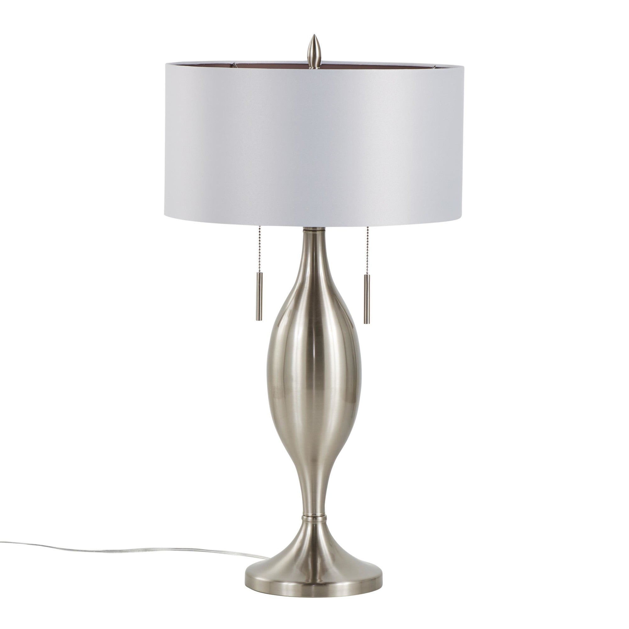 Anabelle 32" Metal Table Lamp - Set of 2 - Brushed Nickel, Light Silver Fabric