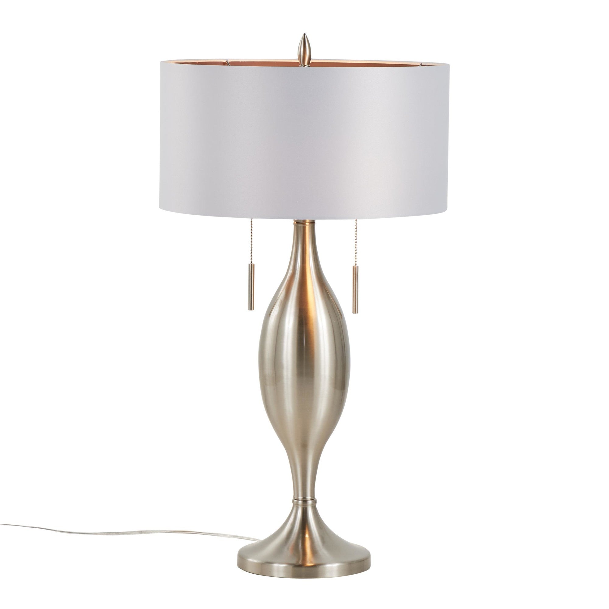 Anabelle 32" Metal Table Lamp - Set of 2 - Brushed Nickel, Light Silver Fabric