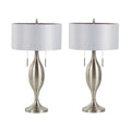 Anabelle 32" Metal Table Lamp - Set of 2 - Brushed Nickel, Light Silver Fabric