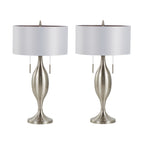 Anabelle 32" Metal Table Lamp - Set of 2 - Brushed Nickel, Light Silver Fabric