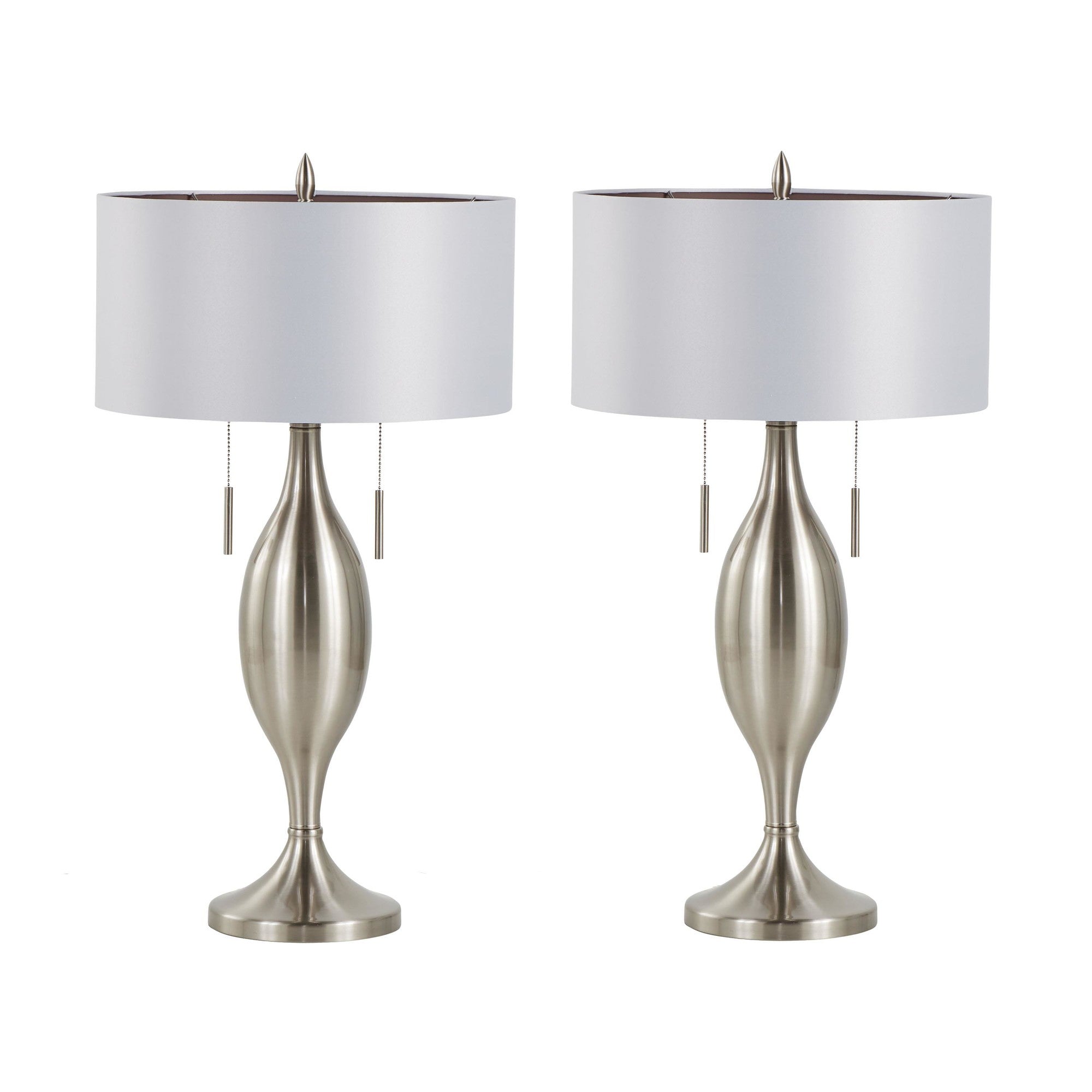 Anabelle 32" Metal Table Lamp - Set of 2 - Brushed Nickel, Light Silver Fabric