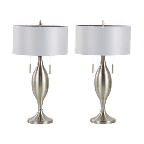 Anabelle 32" Metal Table Lamp - Set of 2 - Brushed Nickel, Light Silver Fabric