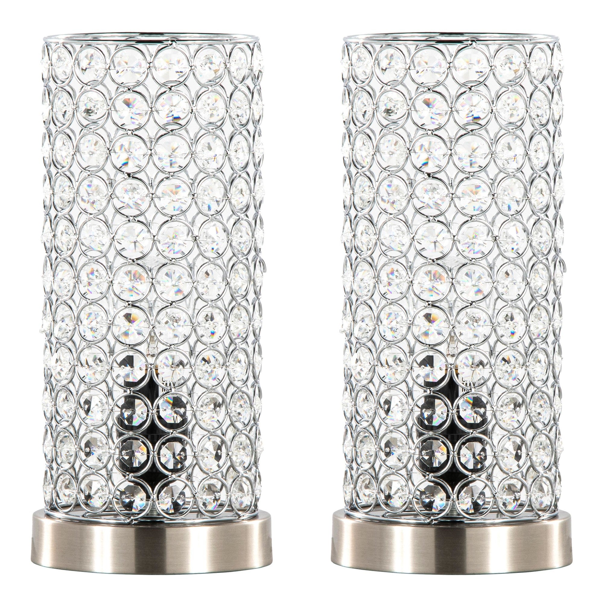 Chandelier 11" Metal Uplight - Set of 2 - Brushed Nickel, Clear Crystal, Chrome Metal