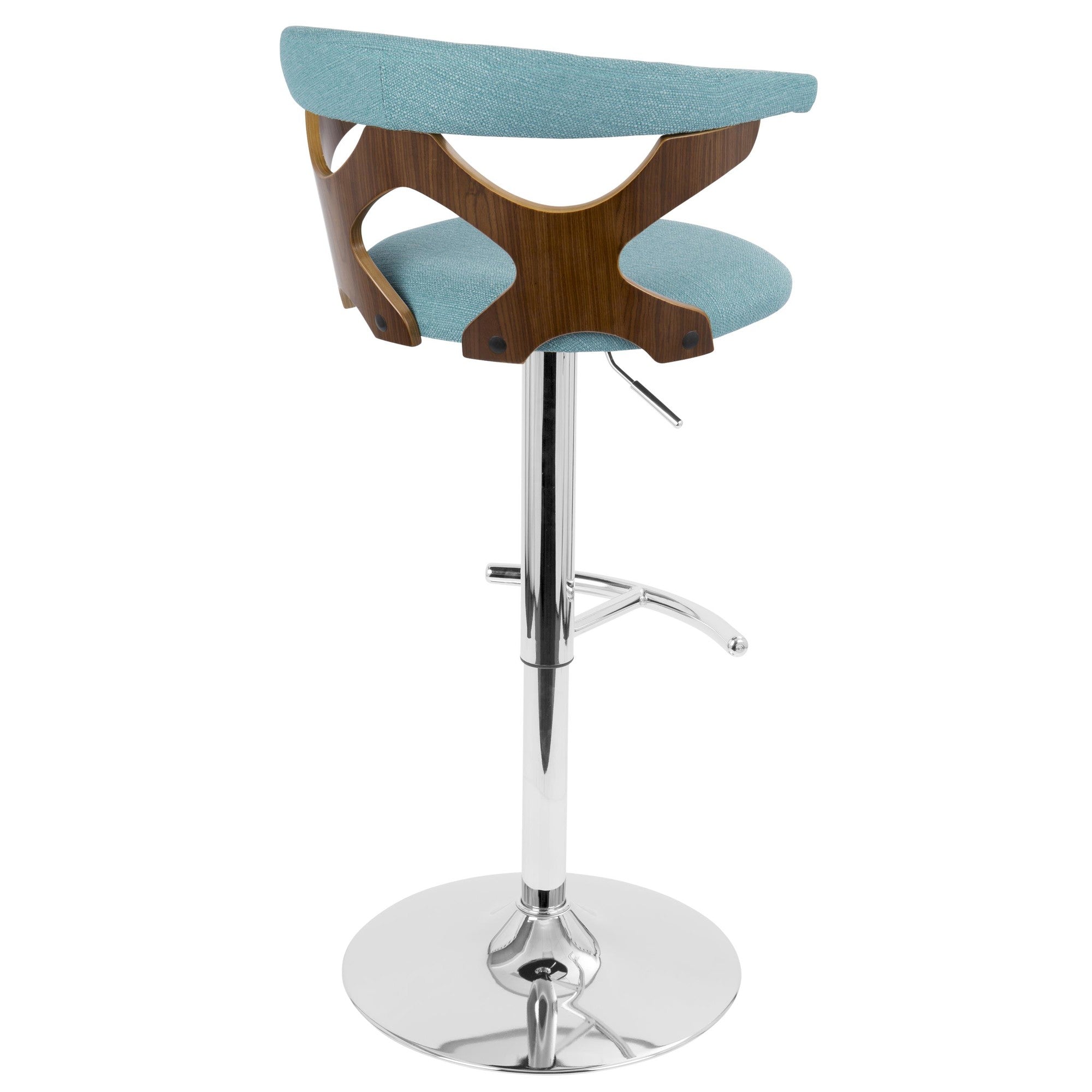 Gardenia Adjustable Barstool - Chrome Metal, Walnut Wood, Teal Fabric