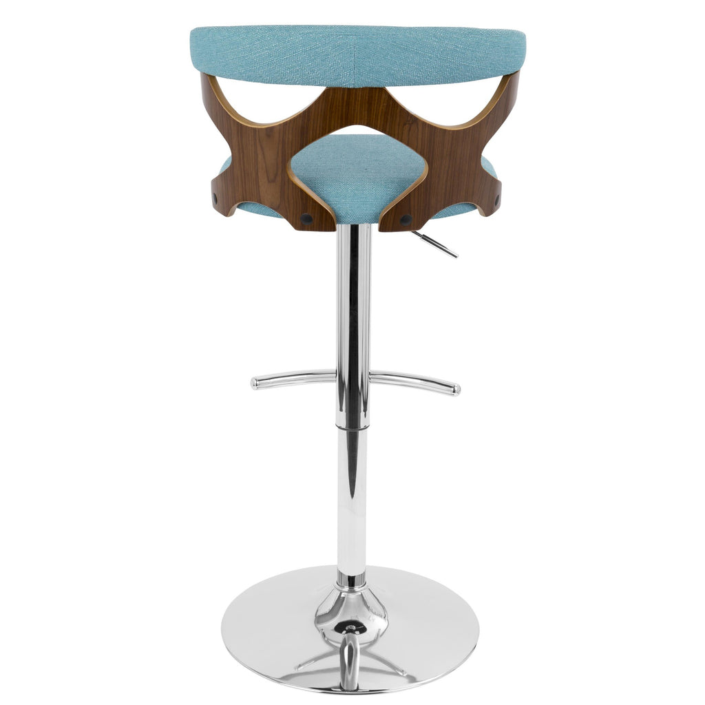 Gardenia Adjustable Barstool - Chrome Metal, Walnut Wood, Teal Fabric