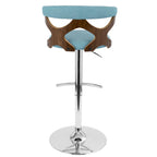 Gardenia Adjustable Barstool - Chrome Metal, Walnut Wood, Teal Fabric
