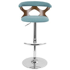 Gardenia Adjustable Barstool - Chrome Metal, Walnut Wood, Teal Fabric