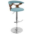 Gardenia Adjustable Barstool - Chrome Metal, Walnut Wood, Teal Fabric