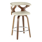Gardenia 26" Fixed-Height Counter Stool - Set of 2 - Walnut Wood, Cream PU, Chrome