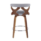 Gardenia 26" Fixed-Height Counter Stool - Set of 2 - Walnut Wood, Light Grey Fabric, Chrome