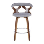 Gardenia 26" Fixed-Height Counter Stool - Set of 2 - Walnut Wood, Light Grey Fabric, Chrome