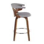 Gardenia 26" Fixed-Height Counter Stool - Set of 2 - Walnut Wood, Light Grey Fabric, Chrome
