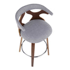 Gardenia 26" Fixed-Height Counter Stool - Set of 2 - Walnut Wood, Light Grey Fabric, Chrome