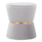 Gemma Ottoman - Silver Velvet, Gold Metal