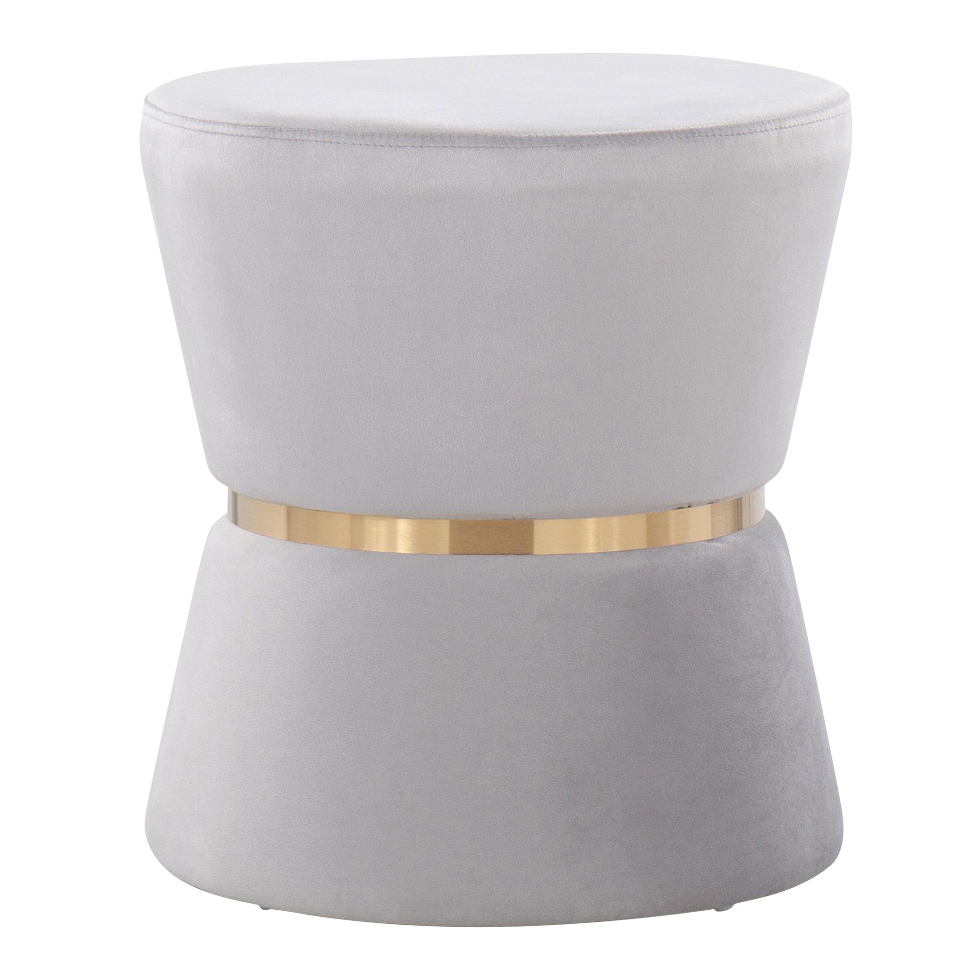 Gemma Ottoman - Silver Velvet, Gold Metal
