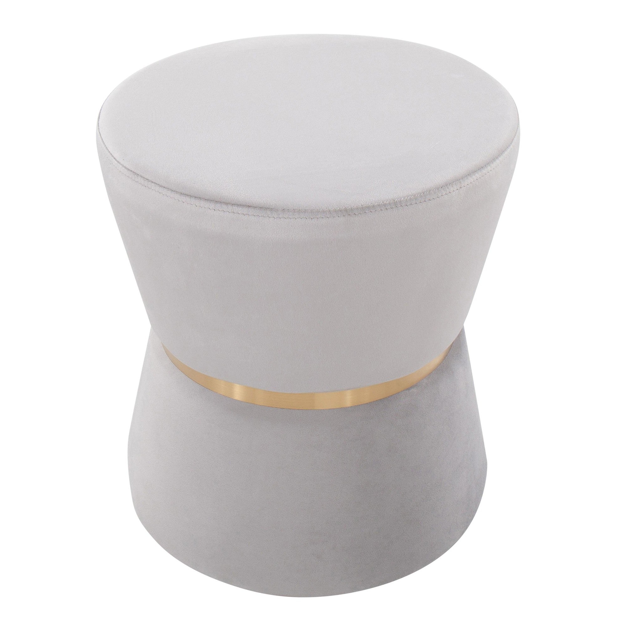 Gemma Ottoman - Silver Velvet, Gold Metal