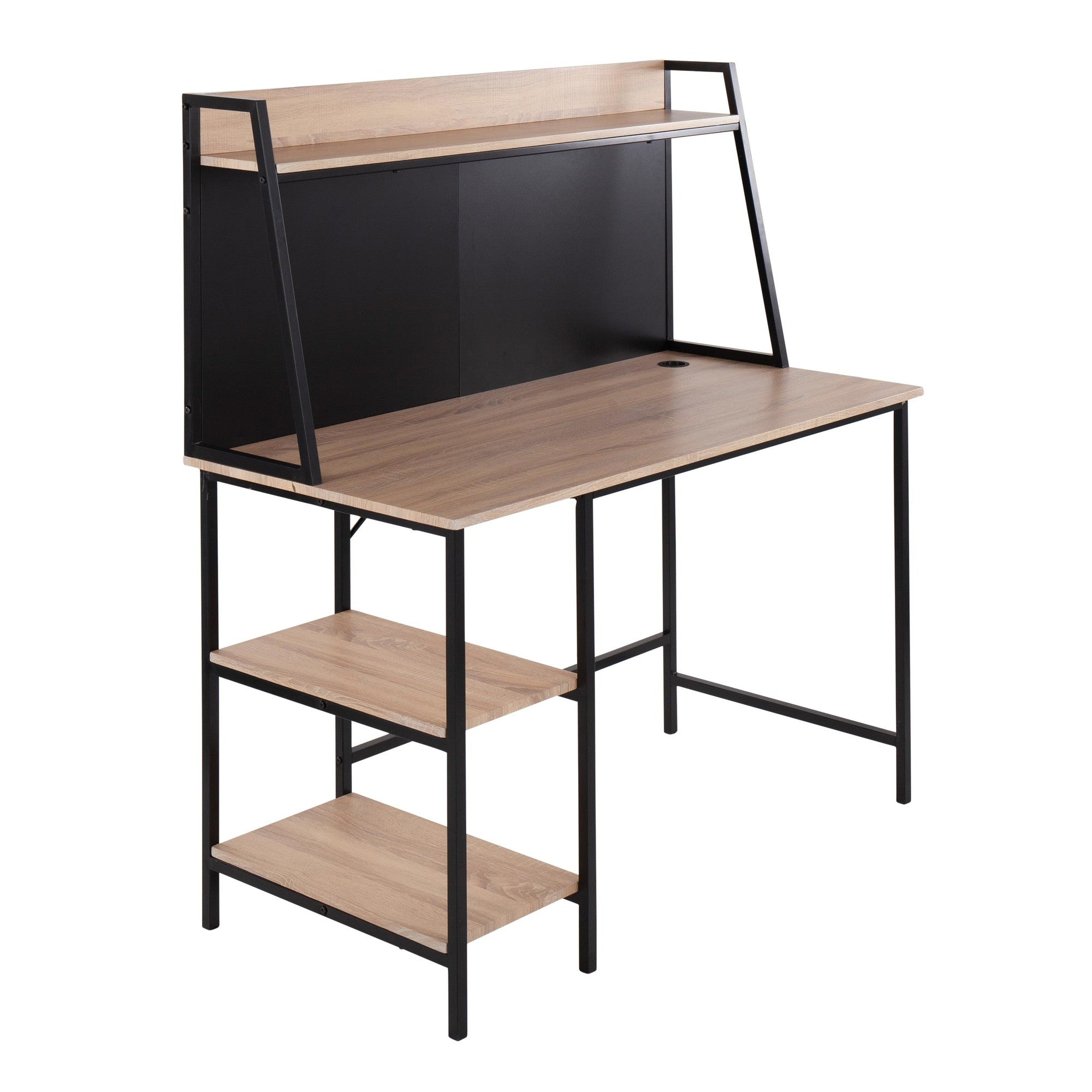 Geo Shelf Desk - Black Steel, Natural MDF