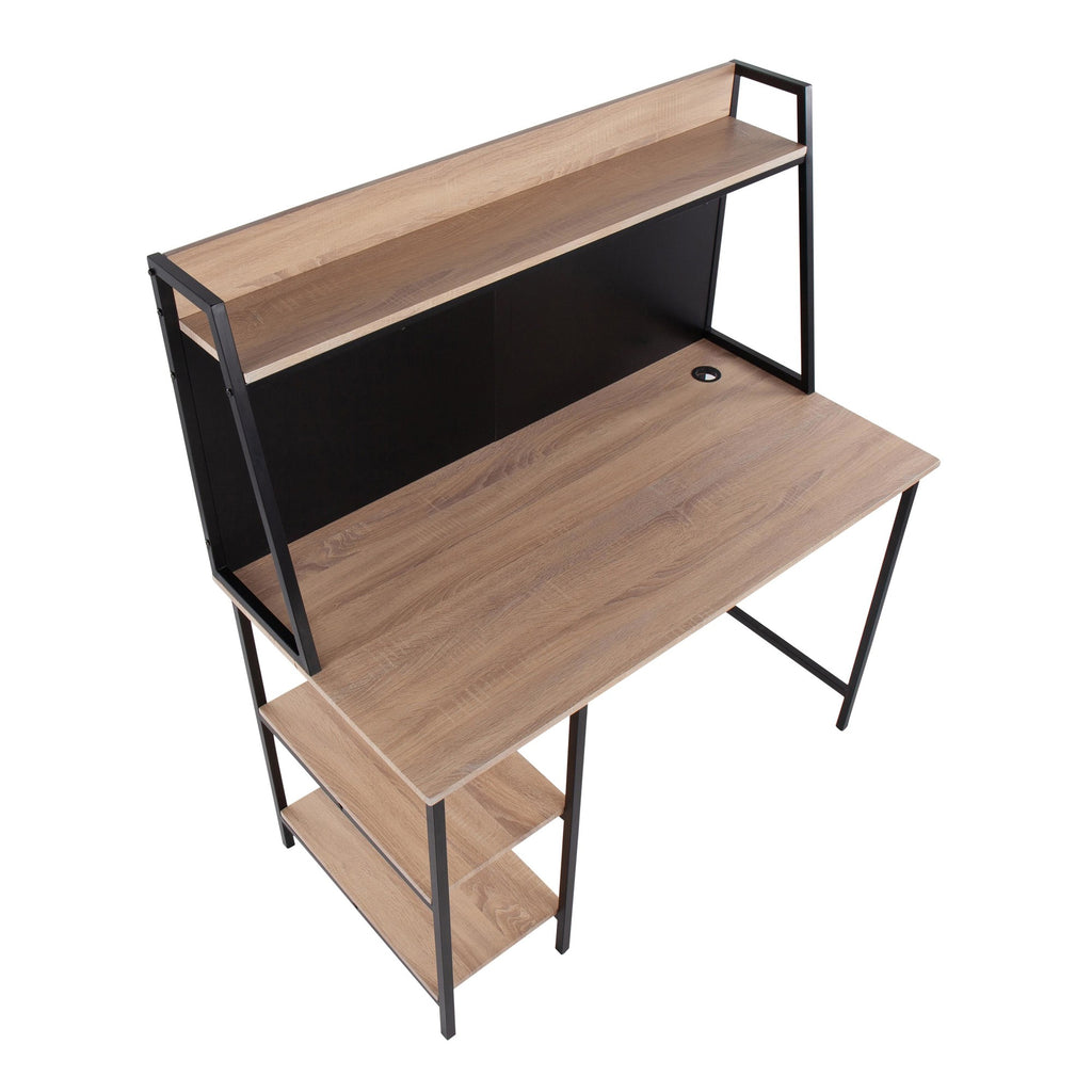 Geo Shelf Desk - Black Steel, Natural MDF