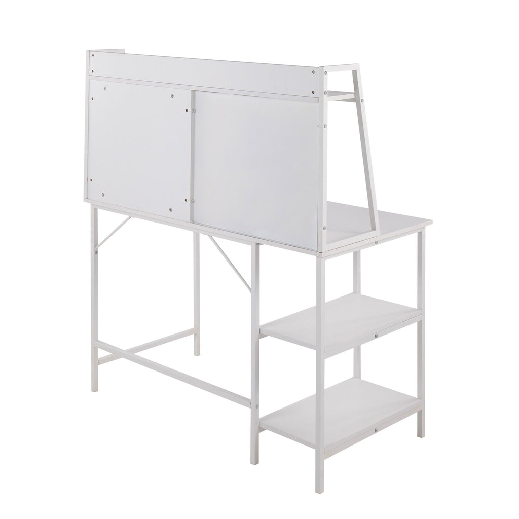 Geo Shelf Desk - White Steel, White MDF