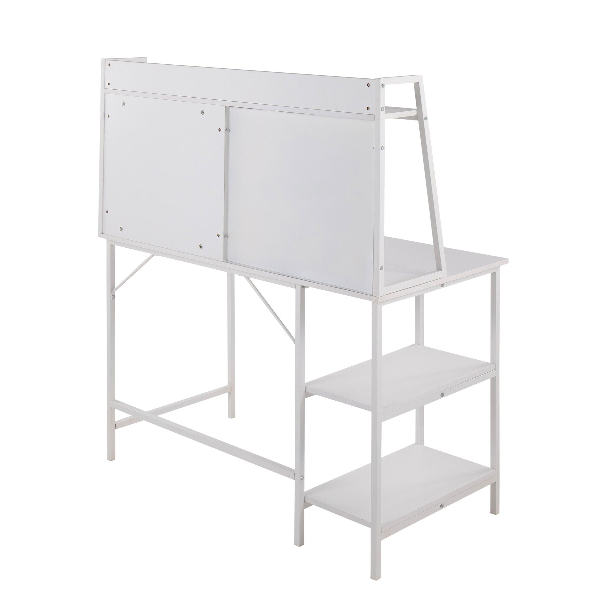 Geo Shelf Desk - White Steel, White MDF