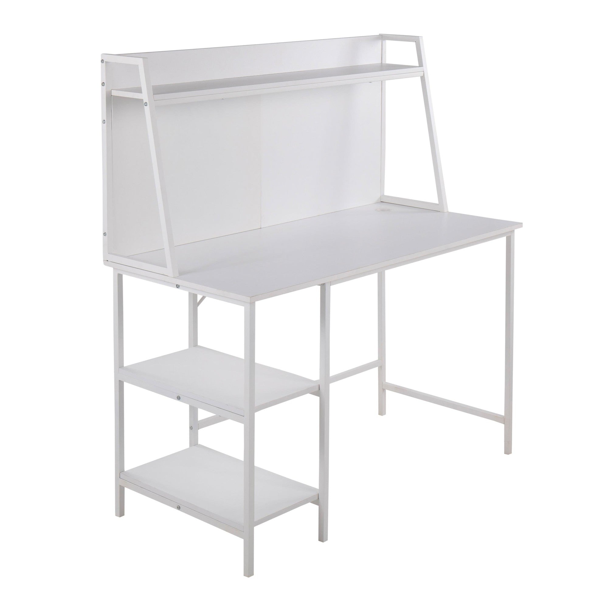 Geo Shelf Desk - White Steel, White MDF