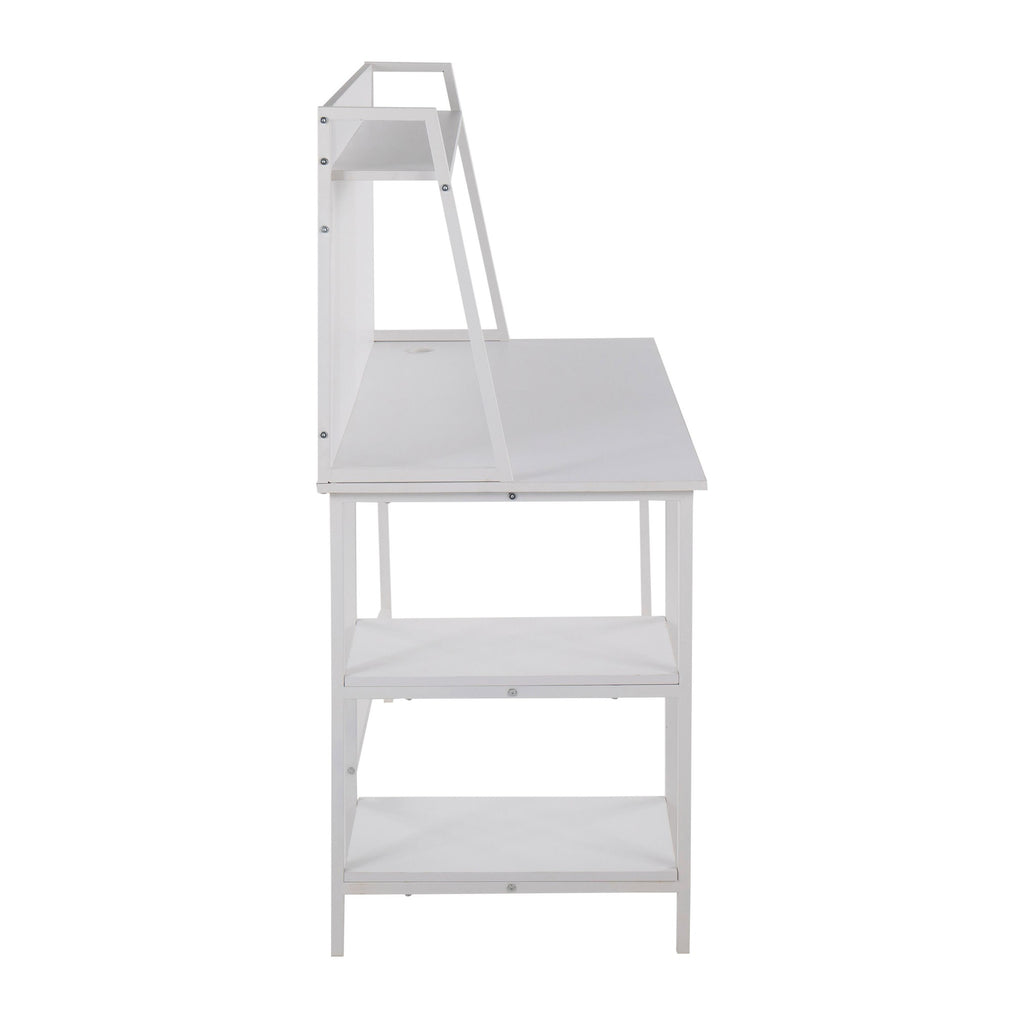 Geo Shelf Desk - White Steel, White MDF